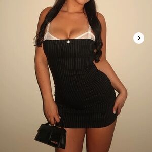 Fashion Nova Penelope Pinstripe Mini Dress - Black/White